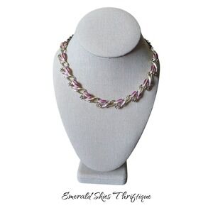 Women's vintage silver tone purple enamel rhinestone necklace unbranded